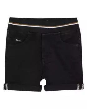 Джинсовые шорты для мальчика, простые, черного цвета BOSS Kidswear, чёрный