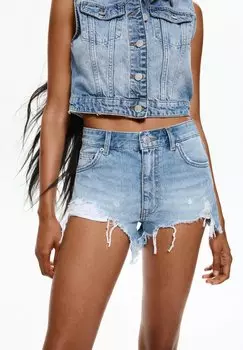 Джинсовые шорты FRAYED - MID-RISE PULL&BEAR, цвет Blue Denim