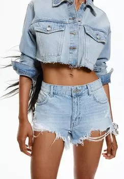 Джинсовые шорты FRAYED - MID-RISE PULL&BEAR, светло-голубой