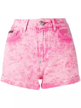 Джинсовые шорты из вареного денима Philipp Plein, розовый