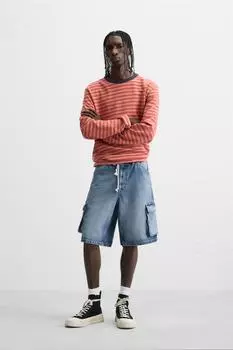 Джинсовые шорты-карго-бермуды ZARA, средне-синий