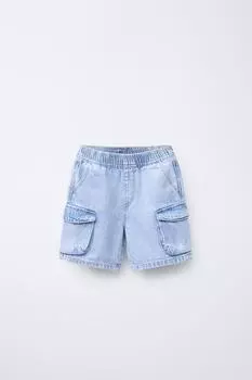 Джинсовые шорты-карго-бермуды ZARA, светло-синий