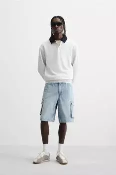Джинсовые шорты-карго-бермуды ZARA, светло-синий