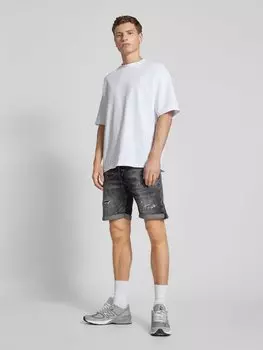 Джинсовые шорты классического кроя с эффектом поношенности Jack & Jones, антрацит