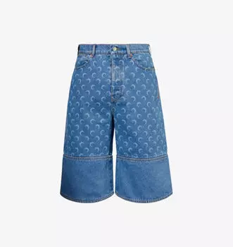 Джинсовые шорты классического кроя с широкими штанинами и принтом Moon-Print Marine Serre, голубой