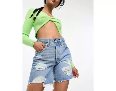 Джинсовые шорты Levi's 501 светло-голубого цвета с эффектом потертости