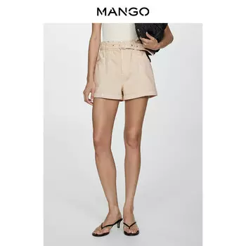 Джинсовые шорты Mango с высокой талией и пряжкой, светло-бежевый
