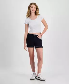 Джинсовые шорты Mid Rise с рваными манжетами для подростков Celebrity Pink, черный