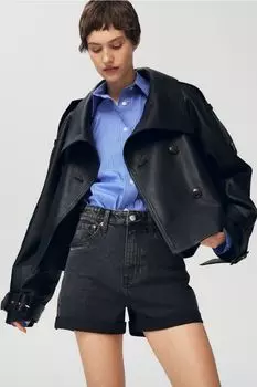 Джинсовые шорты mom из ультравысокого денима H&M, черный