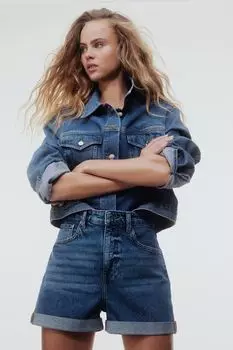 Джинсовые шорты Mom из ультравысокого денима H&M, синий