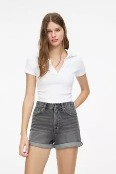 Джинсовые шорты mom с отворотами Pull And Bear, серый