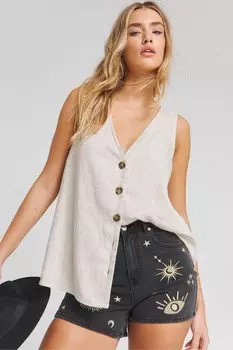 Джинсовые шорты Mom с вышивкой «Луна и солнце» Simply Be, черный