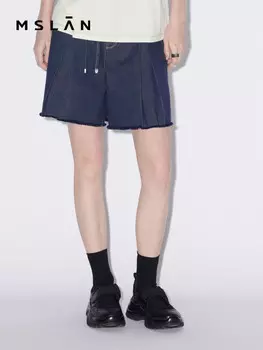 Джинсовые шорты Mslan с необработанными краями и высокой талией, синяя