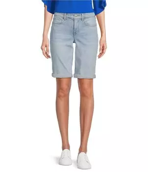 Джинсовые шорты NYDJ из эластичного денима с подвернутыми манжетами, синий