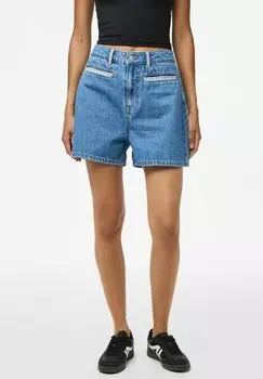 Джинсовые шорты PCFIE PATCHWORK Pieces, цвет Dark Blue Denim