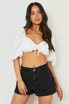 Джинсовые шорты petite с подвалками Boohoo, черный