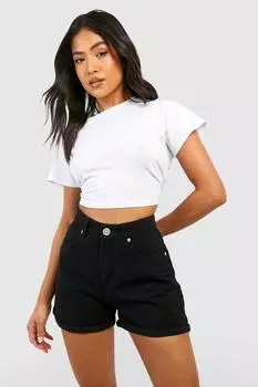Джинсовые шорты petite с высокой посадкой и завершенным номом Boohoo, черный