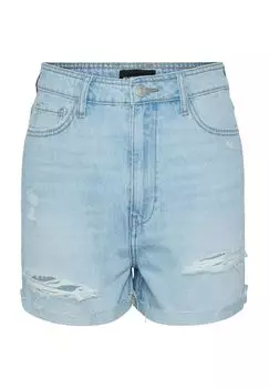 Джинсовые шорты, потертый вид, пять карманов, женские PIECES, цвет 184718001 Light B