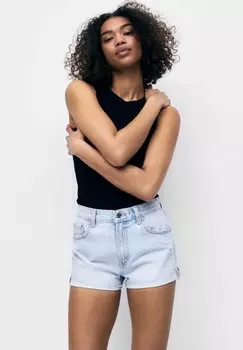 Джинсовые шорты PULL&BEAR Mid-Waist, голубой
