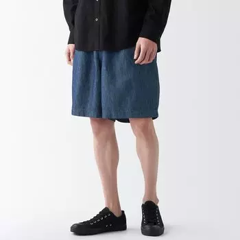 Джинсовые шорты Ramie из хлопка MUJI, темно-синий