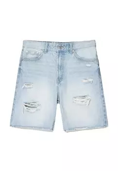 Джинсовые шорты RIPPED - BERMUDA Bershka, светло-голубой