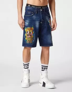 Джинсовые шорты с 5 карманами Гавайи Philipp Plein, цвет Deep Ocean