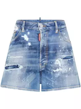 Джинсовые шорты с эффектом потертости и логотипом DSQUARED2, синий