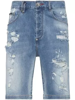 Джинсовые шорты с эффектом потертости Philipp Plein, синий