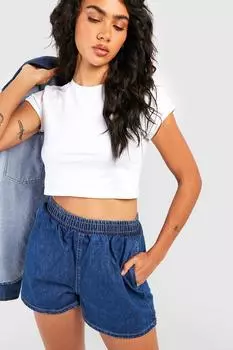 Джинсовые шорты с эластичной посадкой Boohoo, синий