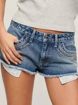 Джинсовые шорты с декором Diamante Superdry, бэй блю
