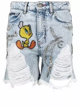 Джинсовые шорты с декором Looney Tunes Philipp Plein, синий