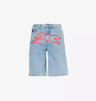 Джинсовые шорты с графическим принтом бегущей собаки Icecream, голубой