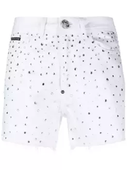 Джинсовые шорты с кристаллами Philipp Plein, белый