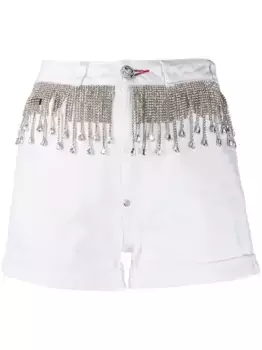 Джинсовые шорты с кристаллами Philipp Plein, белый