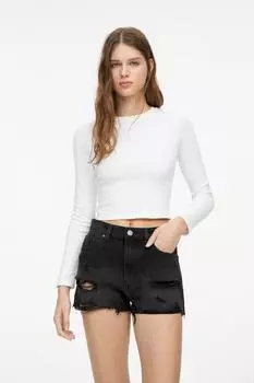 Джинсовые шорты с необработанными краями Pull And Bear, черный