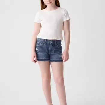 Джинсовые шорты с низкой посадкой и потертостями Gap, синий