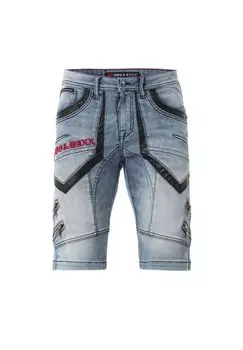 Джинсовые шорты с полосками из искусственной кожи в дизайнерском стиле CIPO & BAXX, синий