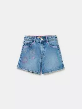 Джинсовые шорты с пятью карманами и стразами Love Therapy, цвет medium wash