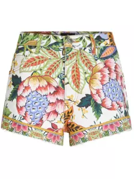 Джинсовые шорты с принтом Bouquet ETRO, зеленый