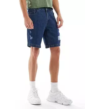 Джинсовые шорты с рваными краями Denim Project синего цвета