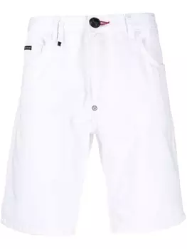 Джинсовые шорты с шестигранной отделкой Philipp Plein, белый