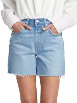 Джинсовые Шорты с Высокой Посадкой Levi's с потертостями до середины бедра, голубой