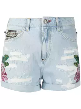 Джинсовые шорты с вышивкой Philipp Plein, синий
