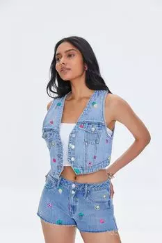 Джинсовые шорты с вышивкой в виде фруктов Forever 21, деним