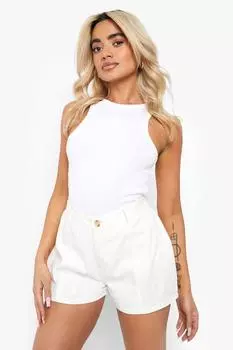 Джинсовые шорты с высокой посадкой и деталями по швам Boohoo, экру