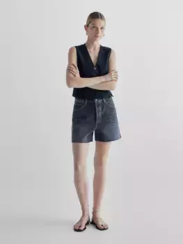 Джинсовые шорты с высокой посадкой с кожаным карманом Massimo Dutti, синий