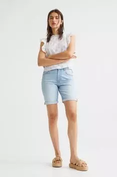 Джинсовые шорты с высокой талией H&M, светло-голубой деним