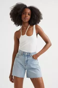 Джинсовые шорты с высокой талией H&amp;M, светло-голубой деним
