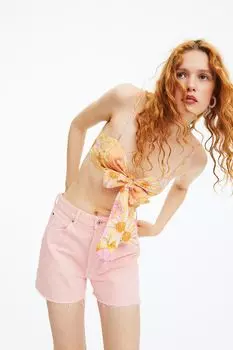 Джинсовые шорты с высокой талией H&amp;M, светло-розовый