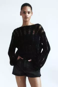Джинсовые шорты с высокой талией H&M, черный